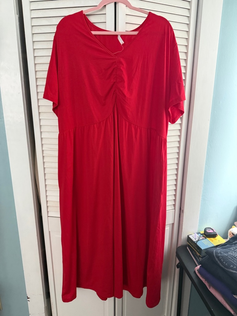 Elegant Red Maxi Dress with Ruched Front